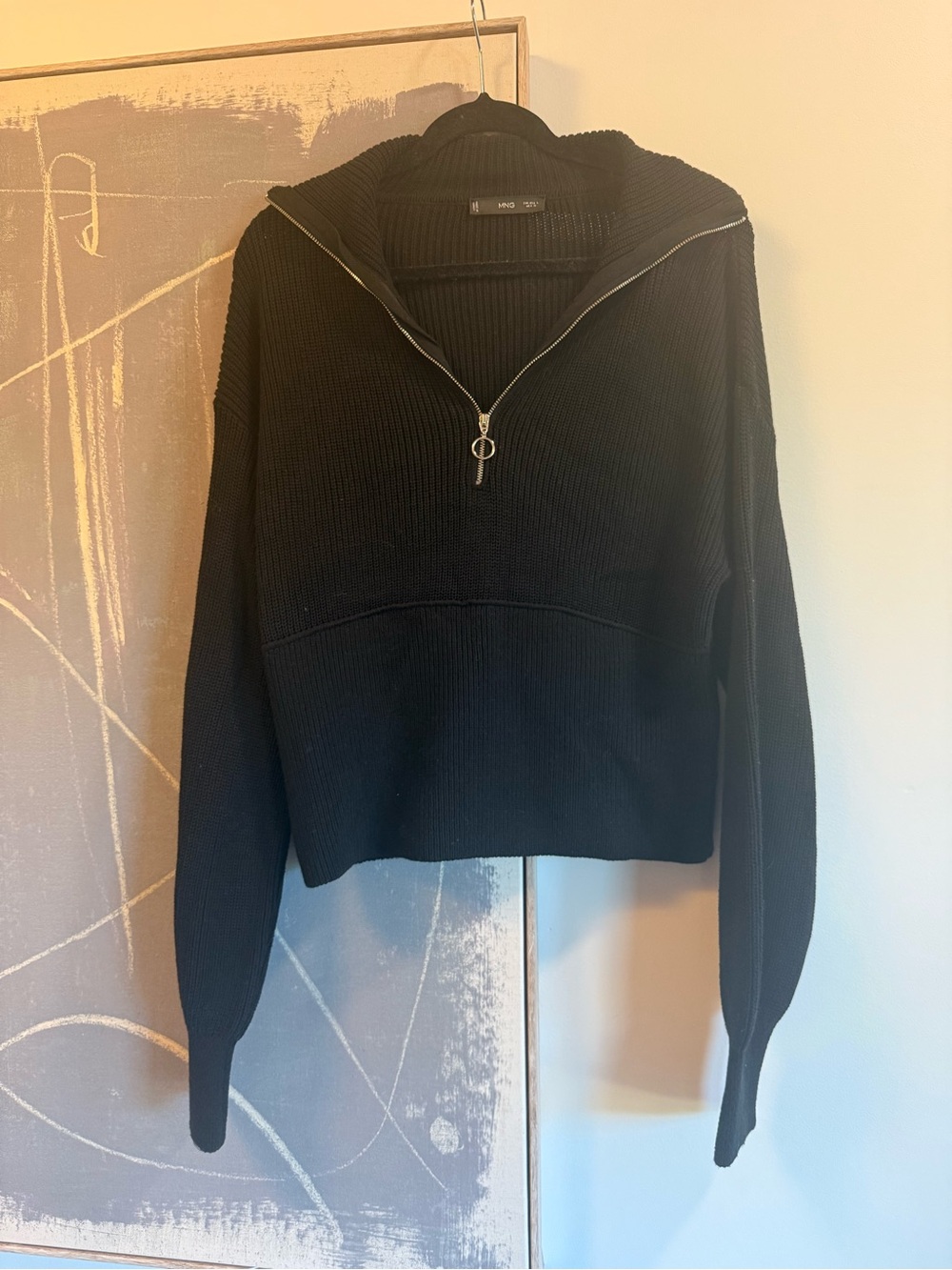 Half-Zip Black Ribbed Turtleneck Sweater